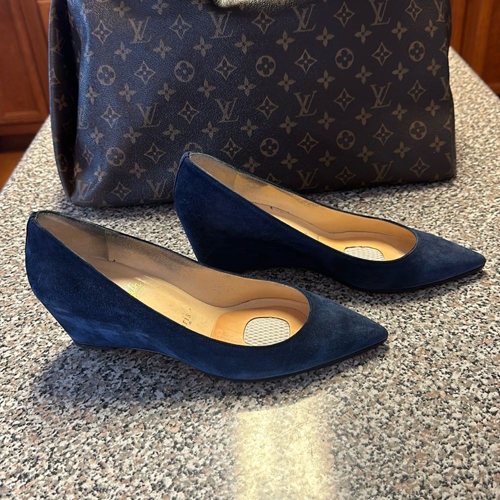Christian Louboutin Blue Suede Wedge Heels EU 39